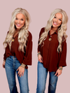 Easy Does It Button Up Collared Blouse - Brown