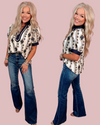 Adorned In Abstract Embroidery Patterned Printed Blouse