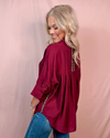 Fierce Merlot Leopard Print Contrast Detail Button Up Blouse - Wine