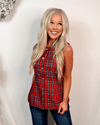 High Fashion Holiday Gold + Plaid Button Peplum Vest