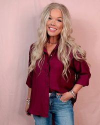 Fierce Merlot Leopard Print Contrast Detail Button Up Blouse - Wine