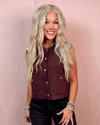 Elegant Espresso Gold Buttoned Knit Chocolate Vest