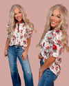Rose Court Floral & Lace Pleated Puff Sleeve Blouse