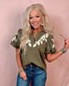 Verdant Vines Embroidered Puff Sleeve Top - Olive