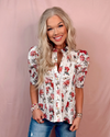 Rose Court Floral & Lace Pleated Puff Sleeve Blouse