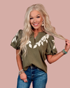 Verdant Vines Embroidered Puff Sleeve Top - Olive