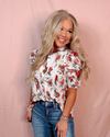 Rose Court Floral & Lace Pleated Puff Sleeve Blouse