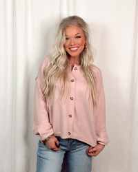 Pink Champagne Button Up Knit Cardigan / Top