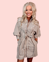 Pinstripe Poised Tailored Mini Dress - Mocha