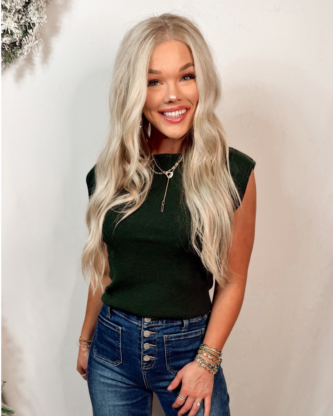 Structure & Style Drop Shoulder Knit Top - Emerald