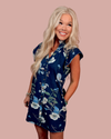 Wild Indigo Denim Floral Print Mini Dress