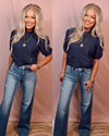 Alluring Attire Puff Sleeve Sweater Top w/ Gold Accent Buttons - Navy