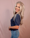 Alluring Attire Puff Sleeve Sweater Top w/ Gold Accent Buttons - Navy