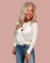 Season Staple Gold Button Detailed Basic Long Sleeve Blouse - Cream