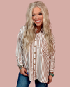 Linear Muse Striped Button Down Top - Brown