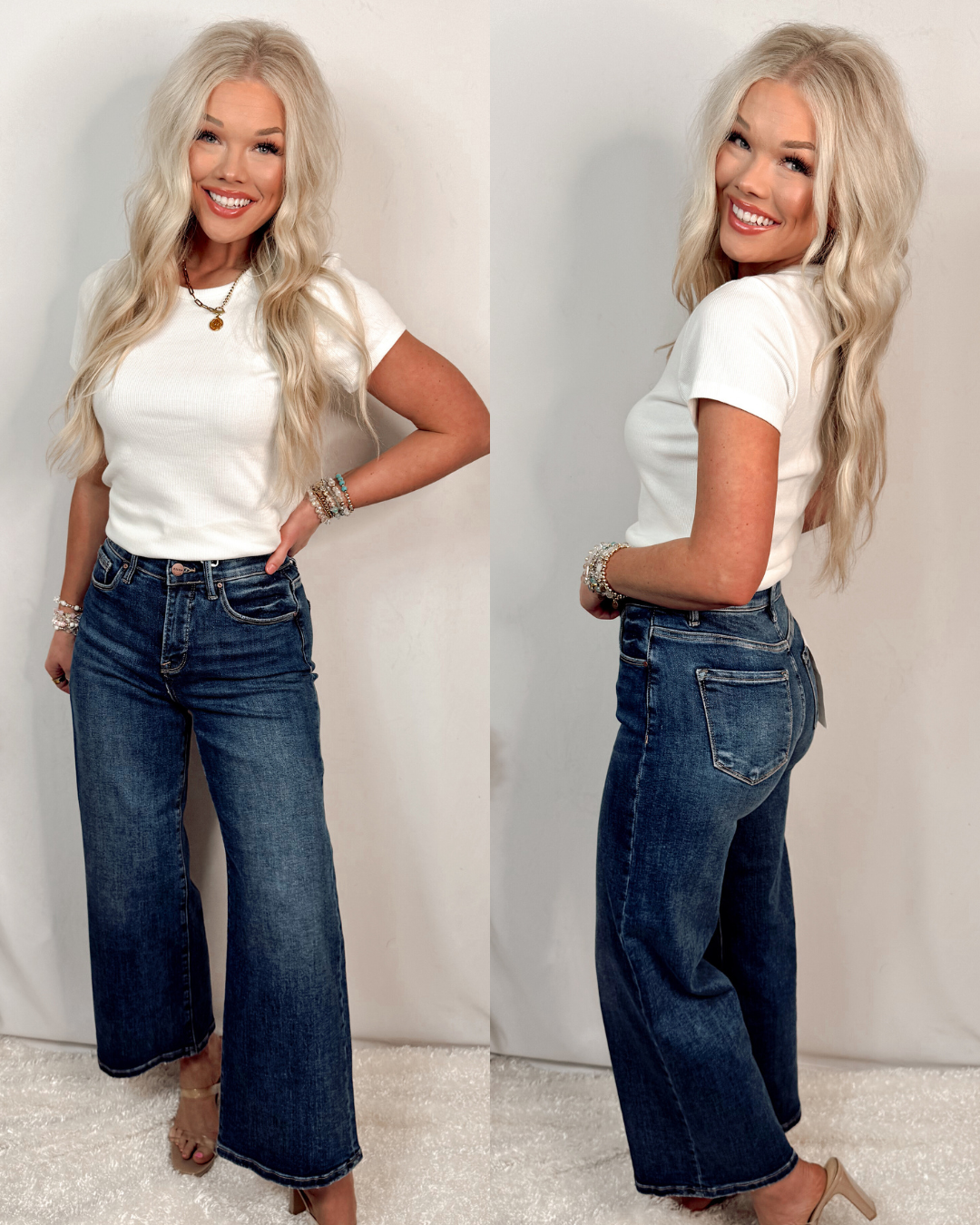 West Coast Crop Wide Leg High Rise w/Tummy Control Jeans - Dark