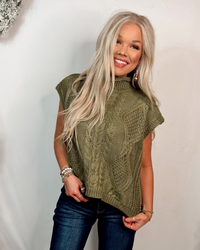 Colorado Cozy Cable Knit Sweater Vest Top - Olive