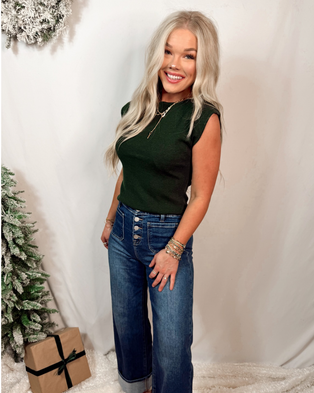 Structure & Style Drop Shoulder Knit Top - Emerald