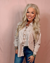 Linear Muse Striped Button Down Top - Brown
