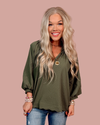 Olive Grove Scalloped Hem Textured Top - Olive