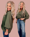 Olive Grove Scalloped Hem Textured Top - Olive