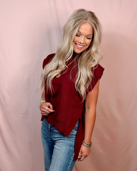 Cabernet & Cashmere Knit Everyday Hi-Low Blouse - Burgundy