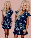 Wild Indigo Denim Floral Print Mini Dress