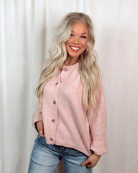 Pink Champagne Button Up Knit Cardigan / Top