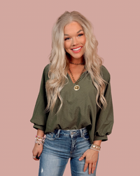 Olive Grove Scalloped Hem Textured Top - Olive