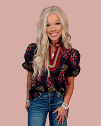 Sonnet Blooms Floral Printed Blouse - Black