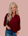 Refined Ease Ribbed 3/4 Sleeve Knit Top - Burgundy