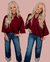 Refined Ease Ribbed 3/4 Sleeve Knit Top - Burgundy