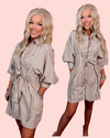 Pinstripe Poised Tailored Mini Dress - Mocha