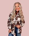 Rodeo to Runway Chocolate Animal Print Button Up Blouse