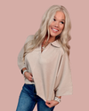 Refined Ease Ribbed 3/4 Sleeve Knit Top - Oatmeal