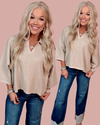 Refined Ease Ribbed 3/4 Sleeve Knit Top - Oatmeal