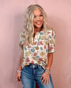 Garden Sonata Floral Scallop Contrast Blouse