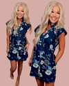 Wild Indigo Denim Floral Print Mini Dress