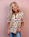 Garden Sonata Floral Scallop Contrast Blouse