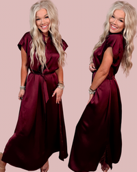 Merlot Memories Midi Satin Tie Dress - Wine