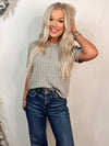 Charleston Chic Cable Knit Short Sleeve Sweater Top - Grey