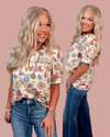 Garden Sonata Floral Scallop Contrast Blouse