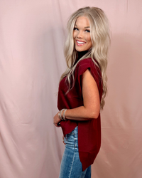Cabernet & Cashmere Knit Everyday Hi-Low Blouse - Burgundy