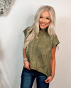 Colorado Cozy Cable Knit Sweater Vest Top - Olive
