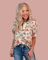 Garden Sonata Floral Scallop Contrast Blouse