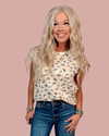 Cozy Petals Floral Cap Sleeve Pullover Top - Beige