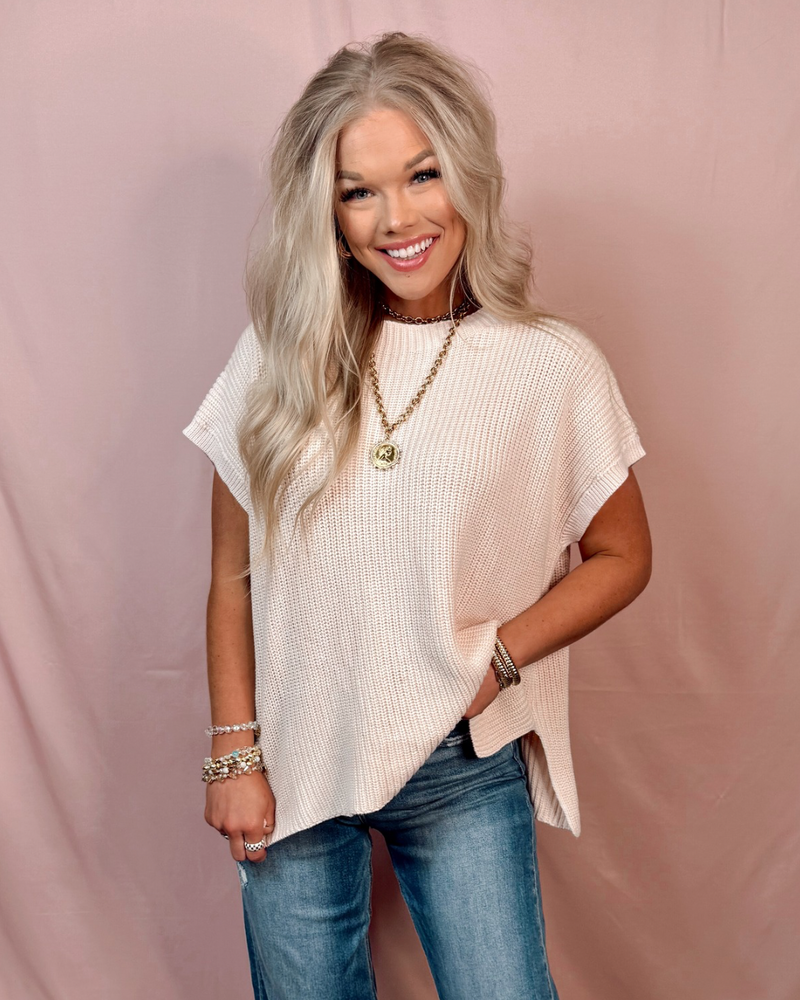 Main Character Mock Neck Knit Top - Oatmeal