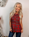 High Fashion Holiday Gold + Plaid Button Peplum Vest