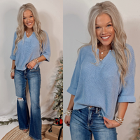 Cold Front Knit Sweater Top - Sky Blue