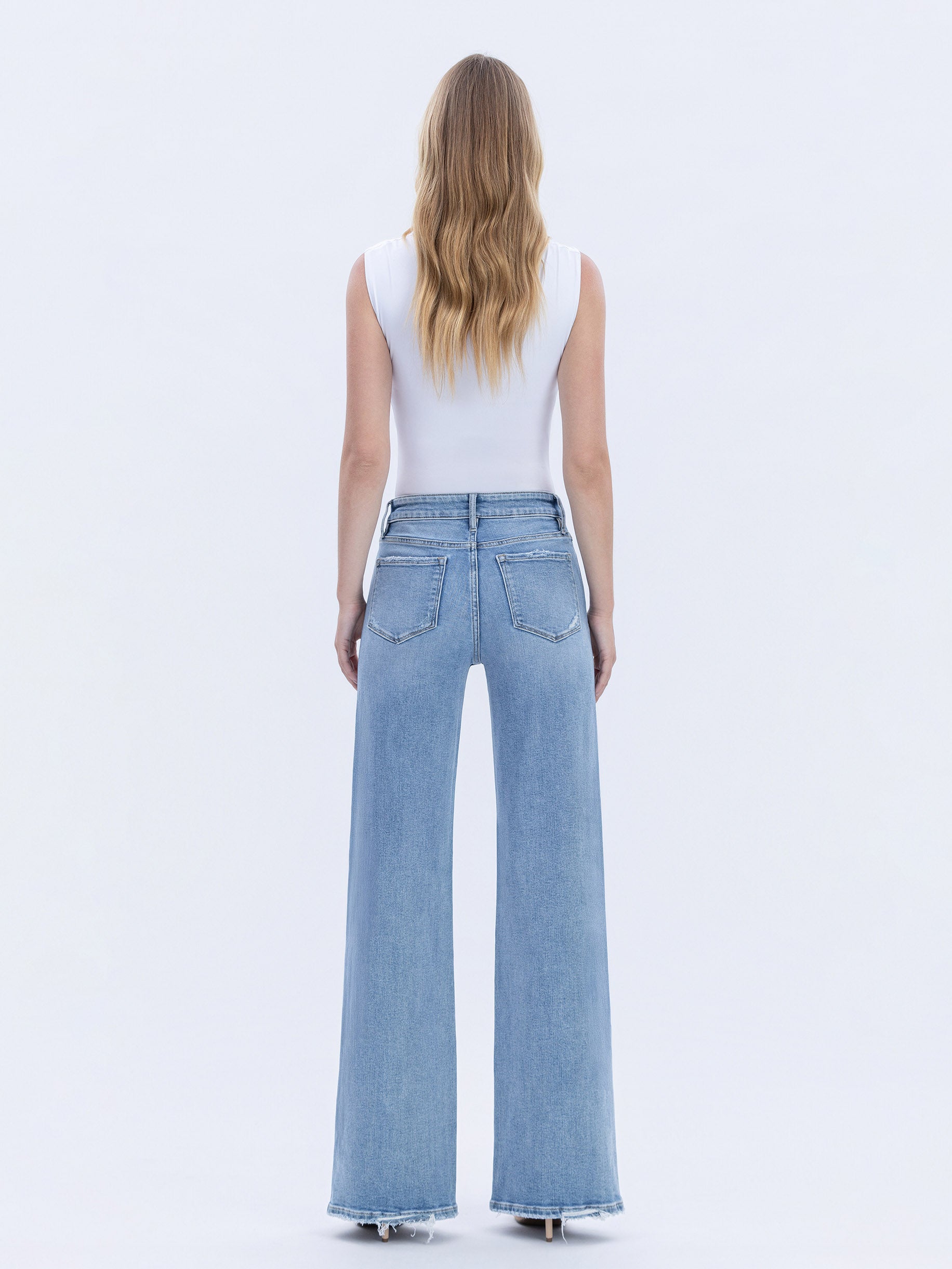 Faded Fame High Rise Wide Leg Jeans - Light Wash